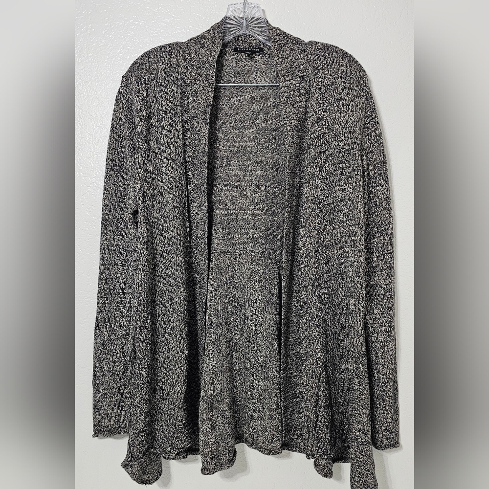 Eileen Fisher Open Front Cardigan Large Linen Wool Marled Knit Boho Minimalist - Picture 2 of 9